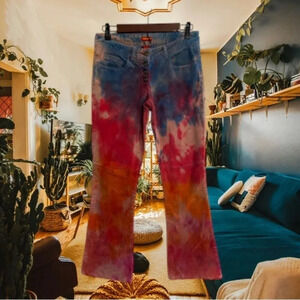 Blue Asphalt Corduroys Women’s Size 5 Tie Dye Flare Leg Button Fly‎ Y2K Grunge